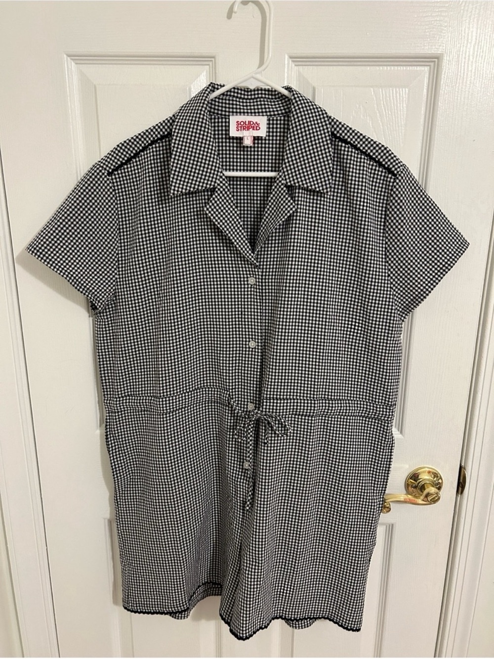 Solid & Striped Estelle Gingham Seersucker Embroidered Trim Romper Size Large - Picture 5 of 11